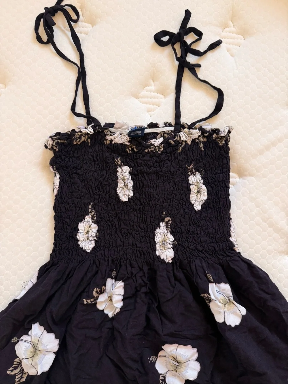 Girls Black Floral Smocked Sundress - Picture 4 of 5